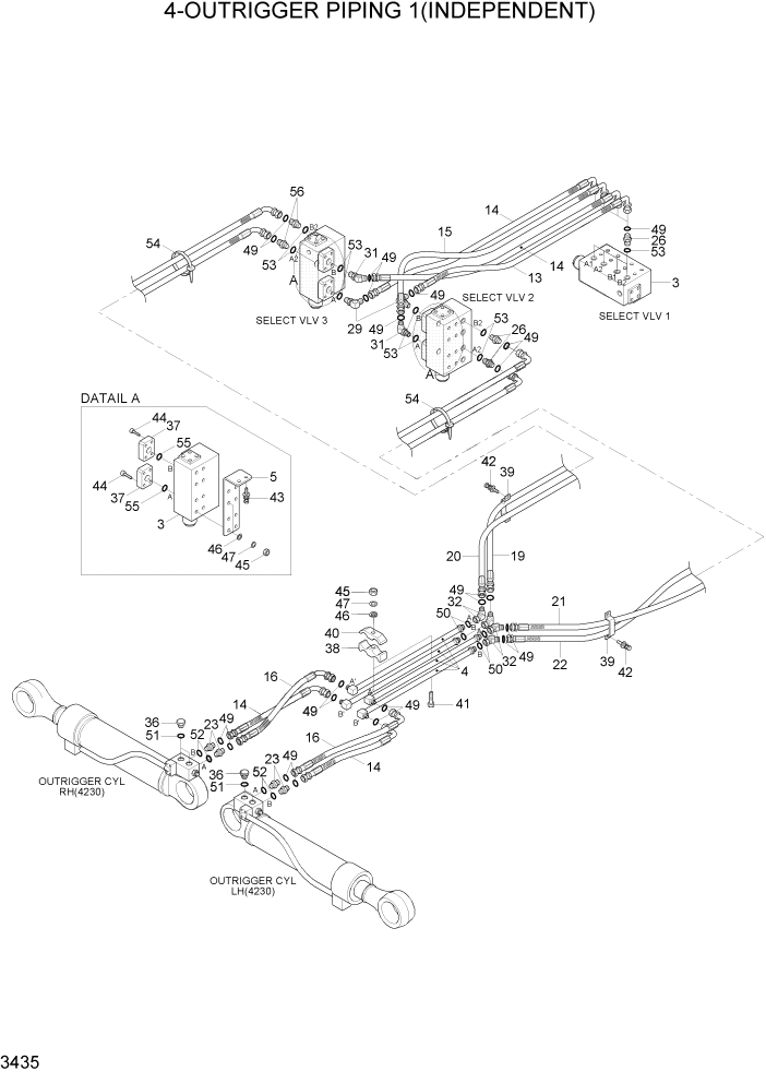 Схема запчастей Hyundai R200W7A - PAGE 3435 4-OUTRIGGER PIPING 1(INDEPENDENT) ГИДРАВЛИЧЕСКАЯ СИСТЕМА