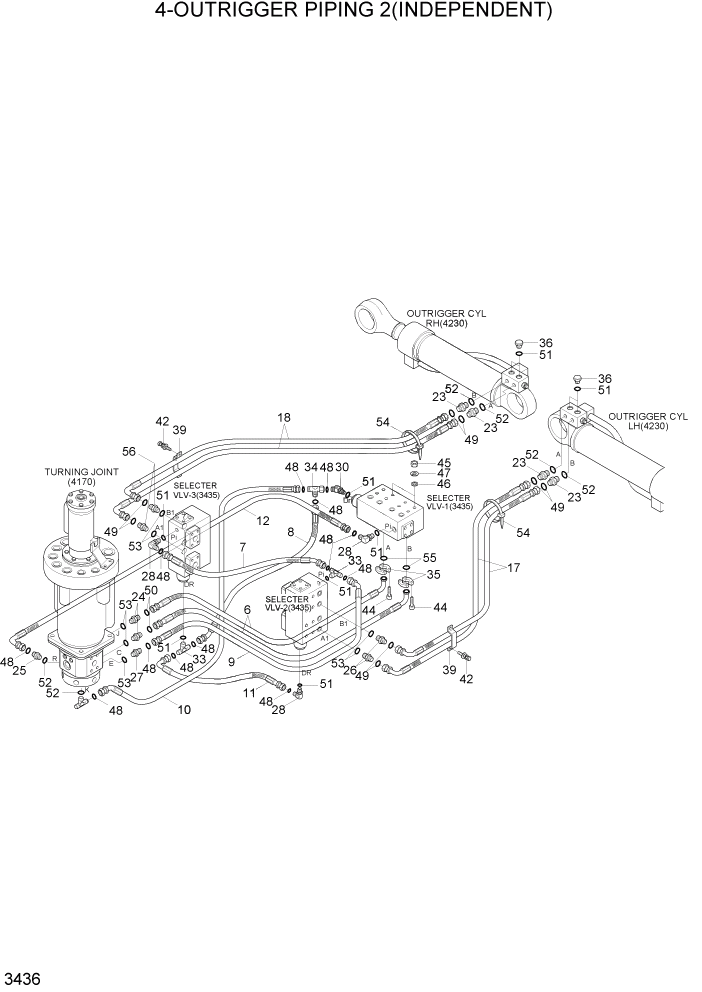 Схема запчастей Hyundai R200W7A - PAGE 3436 4-OUTRIGGER PIPING 2(INDEPENDENT) ГИДРАВЛИЧЕСКАЯ СИСТЕМА