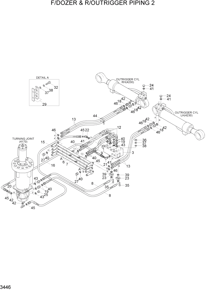 Схема запчастей Hyundai R200W7A - PAGE 3446 F/DOZER & R/OUTRIGGER PIPING 2 ГИДРАВЛИЧЕСКАЯ СИСТЕМА