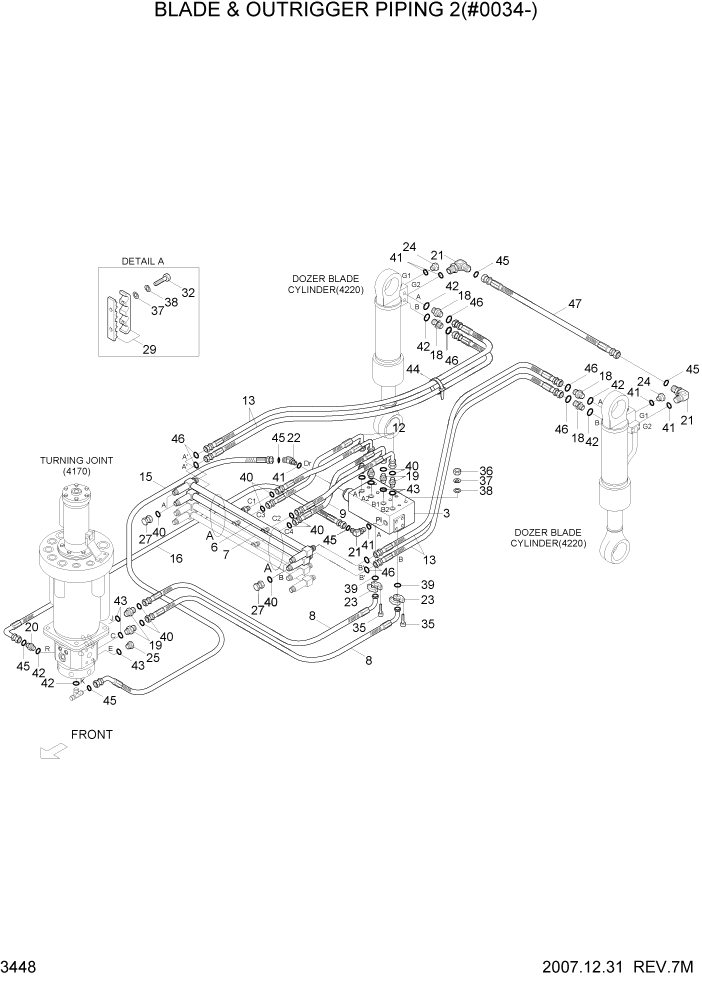 Схема запчастей Hyundai R200W7A - PAGE 3448 F/DOZER & R/DOZER PIPING 2(#0034-) ГИДРАВЛИЧЕСКАЯ СИСТЕМА