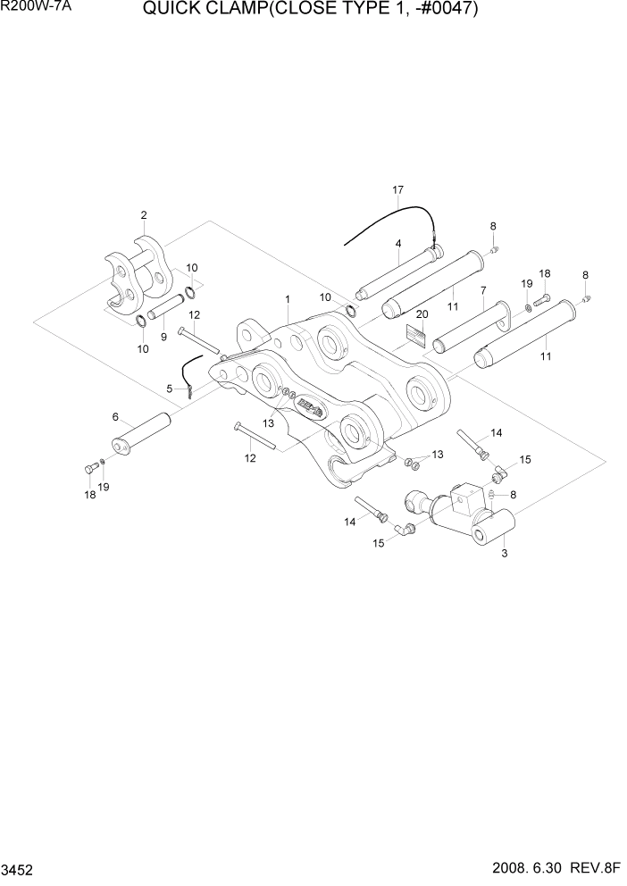 Схема запчастей Hyundai R200W7A - PAGE 3452 QUICK CLAMP(CLOSE TYPE 1, -#0047) ГИДРАВЛИЧЕСКАЯ СИСТЕМА