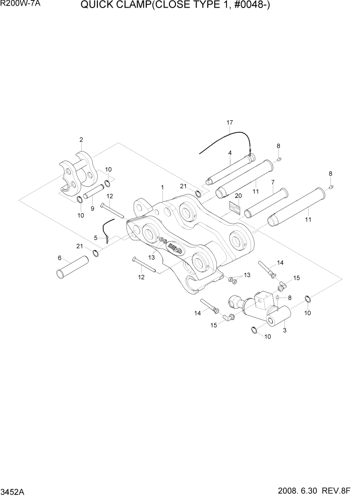 Схема запчастей Hyundai R200W7A - PAGE 3452A QUICK CLAMP(CLOSE TYPE 1, #0048-) ГИДРАВЛИЧЕСКАЯ СИСТЕМА