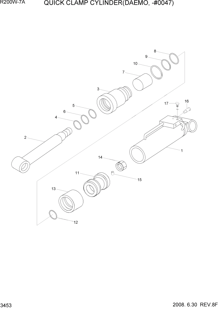 Схема запчастей Hyundai R200W7A - PAGE 3453 QUICK CLAMP CYLINDER(DAEMO, -#0047) ГИДРАВЛИЧЕСКАЯ СИСТЕМА