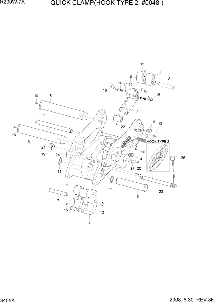 Схема запчастей Hyundai R200W7A - PAGE 3455A QUICK CLAMP(HOOK TYPE 2, #0048-) ГИДРАВЛИЧЕСКАЯ СИСТЕМА