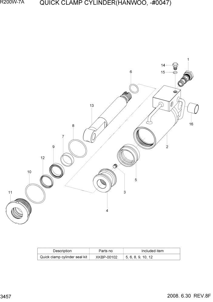 Схема запчастей Hyundai R200W7A - PAGE 3457 QUICK CLAMP CYLINDER(HANWOO, -#0047) ГИДРАВЛИЧЕСКАЯ СИСТЕМА