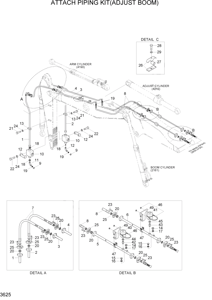 Схема запчастей Hyundai R200W7A - PAGE 3625 ATTACH PIPING KIT(ADJUST BOOM) ГИДРАВЛИЧЕСКАЯ СИСТЕМА