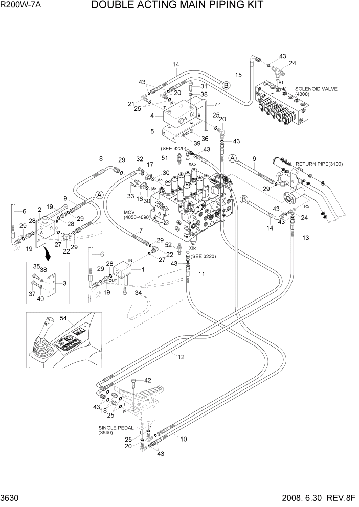 Схема запчастей Hyundai R200W7A - PAGE 3630 DOUBLE ACTING MAIN PIPING KIT ГИДРАВЛИЧЕСКАЯ СИСТЕМА