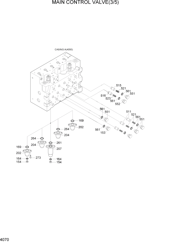 Схема запчастей Hyundai R200W7A - PAGE 4070 MAIN CONTROL VALVE(3/5) ГИДРАВЛИЧЕСКИЕ КОМПОНЕНТЫ