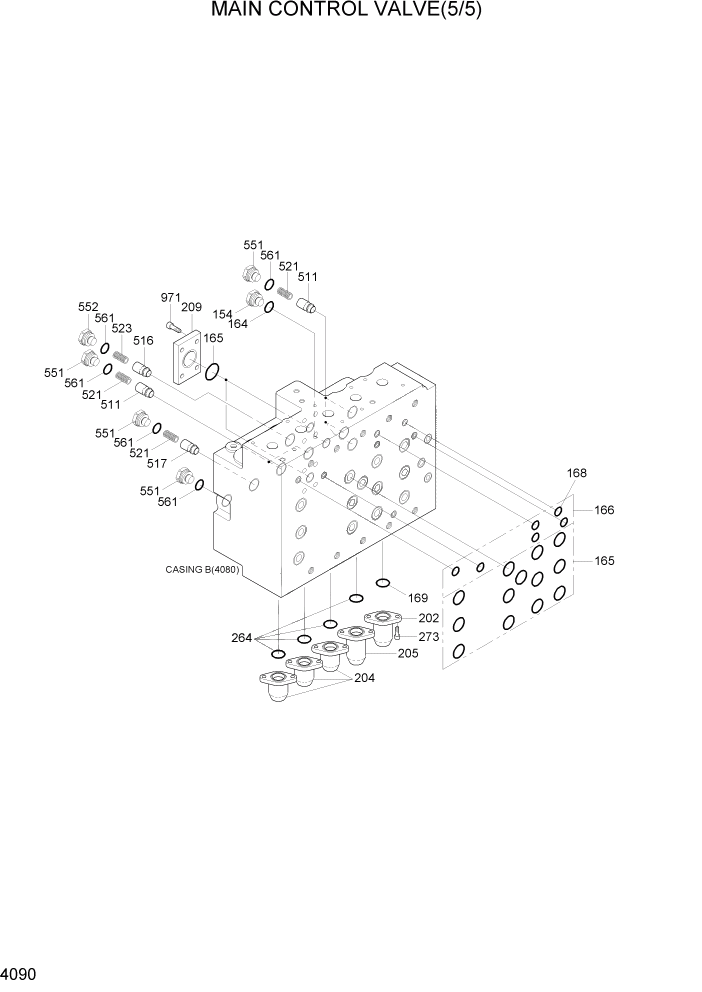 Схема запчастей Hyundai R200W7A - PAGE 4090 MAIN CONTROL VALVE(5/5) ГИДРАВЛИЧЕСКИЕ КОМПОНЕНТЫ