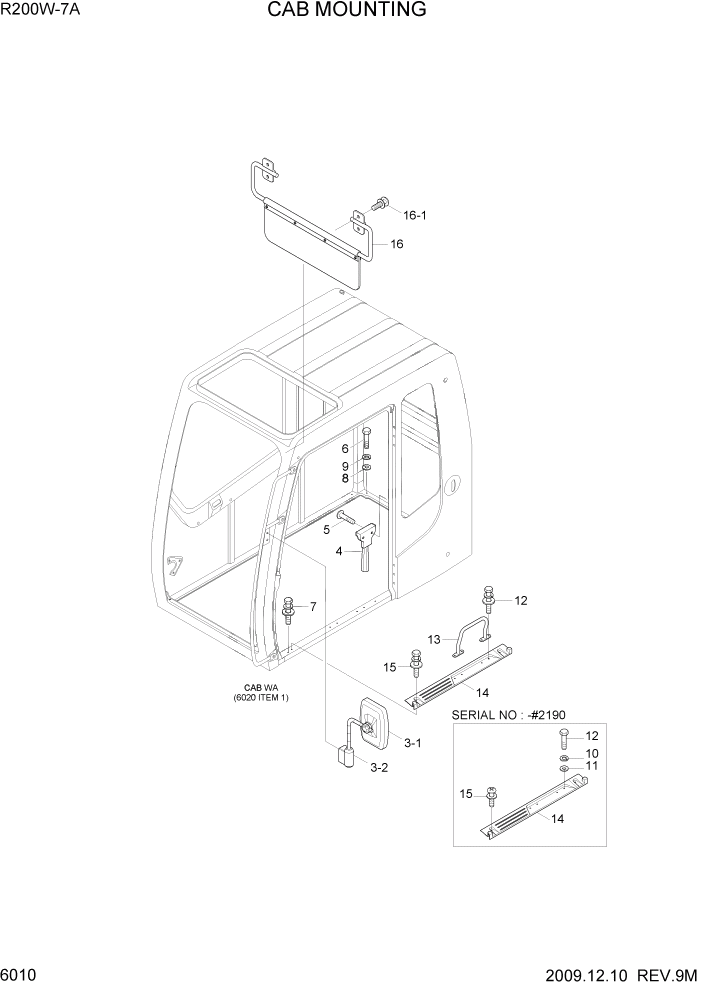 Схема запчастей Hyundai R200W7A - PAGE 6010 CAB MOUNTING СТРУКТУРА