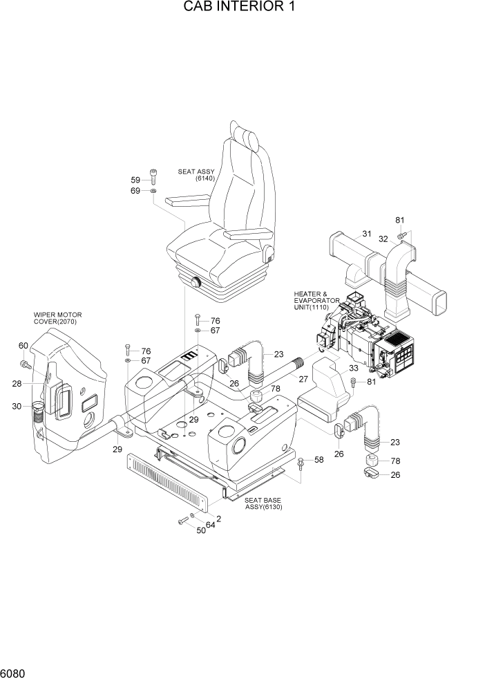 Схема запчастей Hyundai R200W7A - PAGE 6080 CAB INTERIOR 1(-#0046) СТРУКТУРА