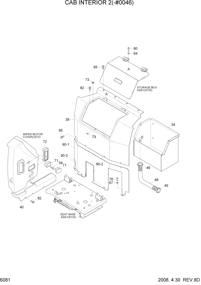 Схема запчастей Hyundai R200W7A - PAGE 6081 CAB INTERIOR 2(-#0046) СТРУКТУРА