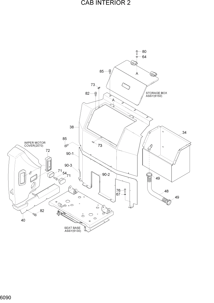 Схема запчастей Hyundai R200W7A - PAGE 6090 CAB INTERIOR 2 СТРУКТУРА