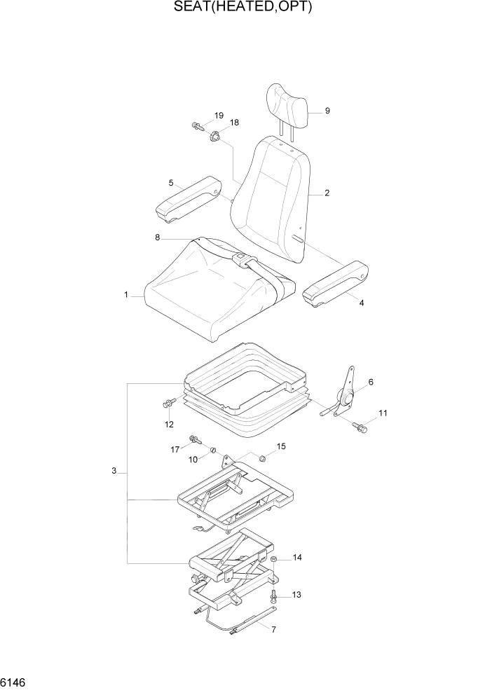 Схема запчастей Hyundai R200W7A - PAGE 6146 SEAT(HEATED, OPT) СТРУКТУРА