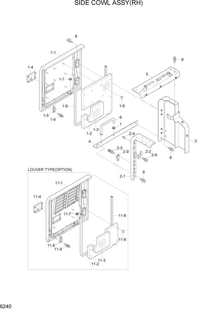 Схема запчастей Hyundai R200W7A - PAGE 6240 SIDE COWL ASSY(RH) СТРУКТУРА