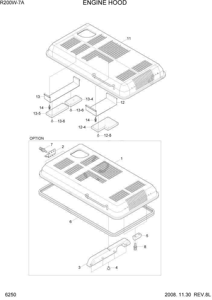 Схема запчастей Hyundai R200W7A - PAGE 6250 ENGINE HOOD СТРУКТУРА