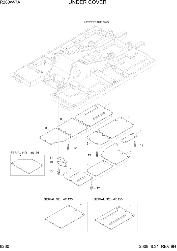 Схема запчастей Hyundai R200W7A - PAGE 6260 UNDER COVER СТРУКТУРА