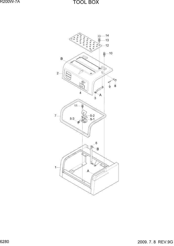 Схема запчастей Hyundai R200W7A - PAGE 6280 TOOL BOX СТРУКТУРА