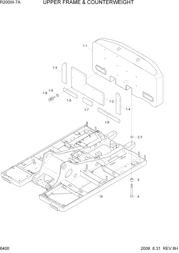 Схема запчастей Hyundai R200W7A - PAGE 6400 UPPER FRAME & COUNTERWEIGHT СТРУКТУРА