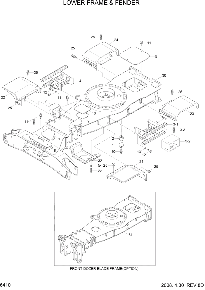 Схема запчастей Hyundai R200W7A - PAGE 6410 LOWER FRAME & FENDER СТРУКТУРА