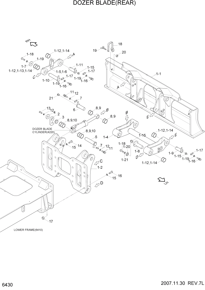 Схема запчастей Hyundai R200W7A - PAGE 6430 DOZER BLADE(REAR) СТРУКТУРА