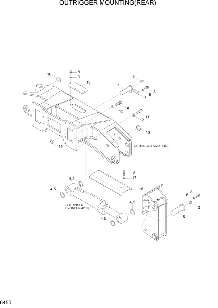 Схема запчастей Hyundai R200W7A - PAGE 6450 OUTRIGGER MOUNTING(REAR) СТРУКТУРА