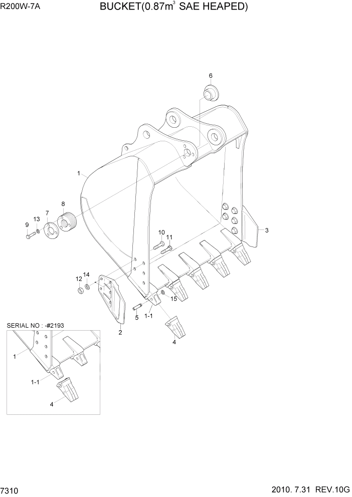 Схема запчастей Hyundai R200W7A - PAGE 7310 BUCKET(0.87M3 SAE HEAPED) РАБОЧЕЕ ОБОРУДОВАНИЕ