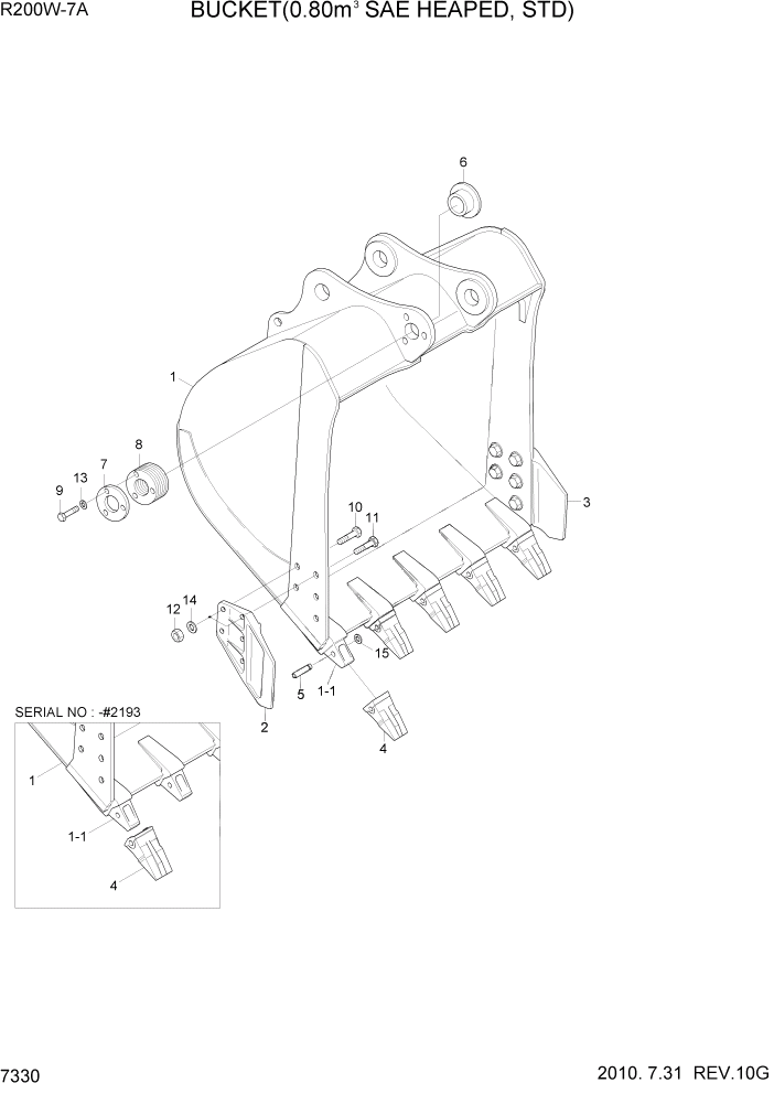 Схема запчастей Hyundai R200W7A - PAGE 7330 BUCKET(0.80M3 SAE HEAPED, STD) РАБОЧЕЕ ОБОРУДОВАНИЕ