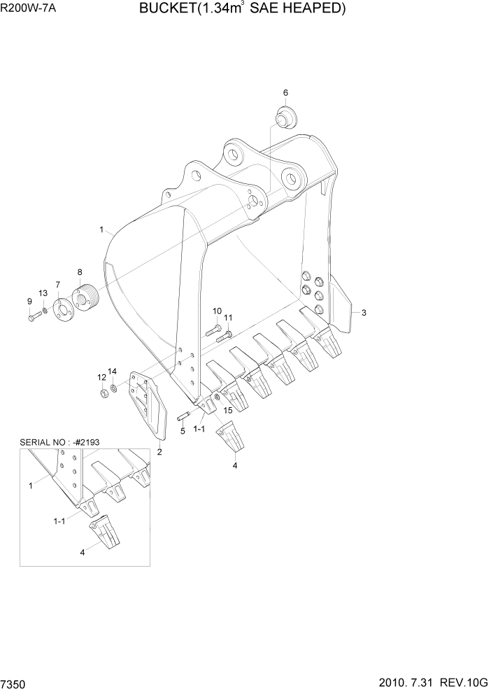 Схема запчастей Hyundai R200W7A - PAGE 7350 BUCKET(1.34M3 SAE HEAPED) РАБОЧЕЕ ОБОРУДОВАНИЕ