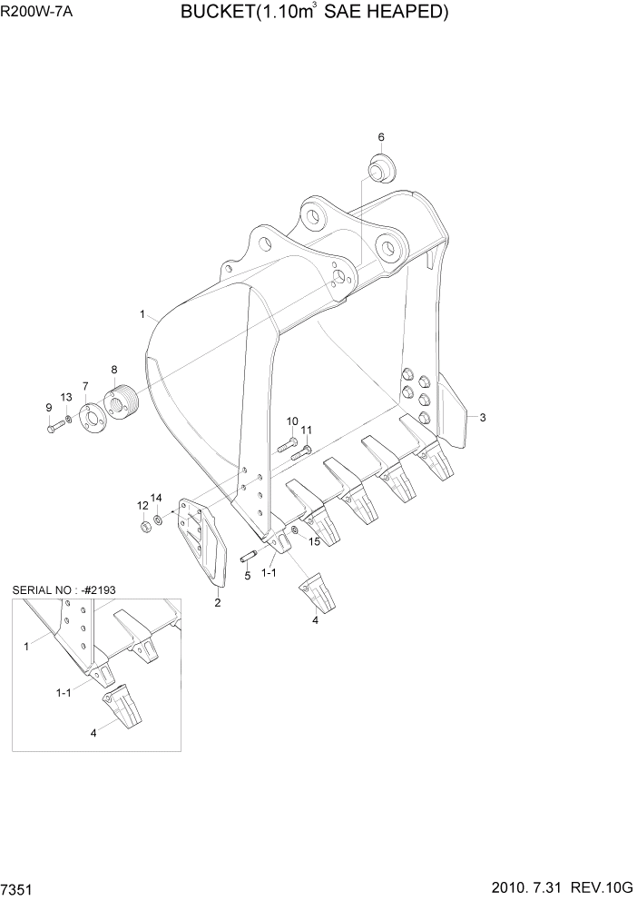 Схема запчастей Hyundai R200W7A - PAGE 7351 BUCKET(1.10M3 SAE HEAPED) РАБОЧЕЕ ОБОРУДОВАНИЕ