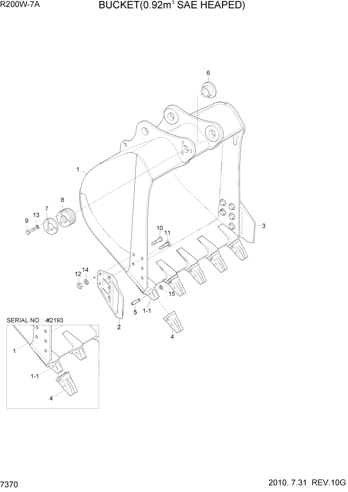 Схема запчастей Hyundai R200W7A - PAGE 7370 BUCKET(0.92M3 SAE HEAPED) РАБОЧЕЕ ОБОРУДОВАНИЕ