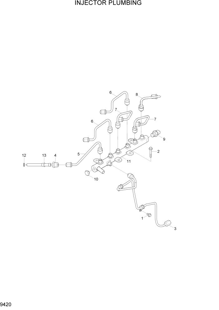 Схема запчастей Hyundai R200W7A - PAGE 9420 INJECTER PLUMBING ДВИГАТЕЛЬ БАЗА