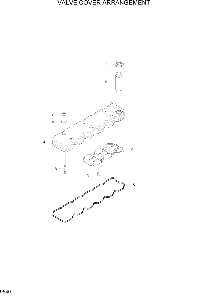 Схема запчастей Hyundai R200W7A - PAGE 9540 VALVE COVER ARRANGEMENT ДВИГАТЕЛЬ БАЗА