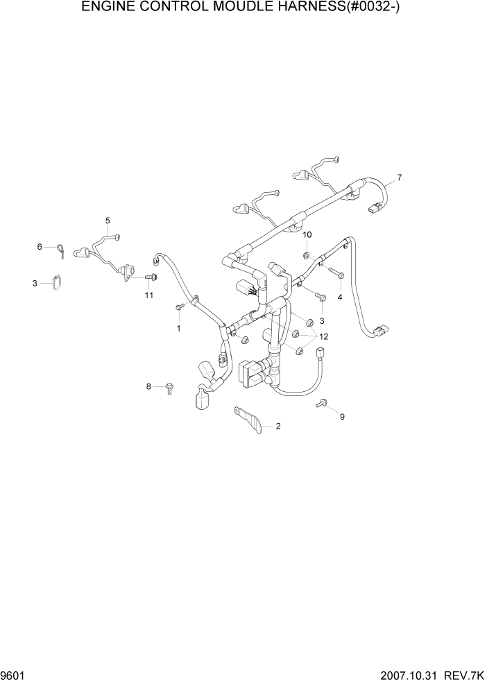 Схема запчастей Hyundai R200W7A - PAGE 9601 ENGINE CONTROL MODULE HARNESS(#0032-) ДВИГАТЕЛЬ БАЗА