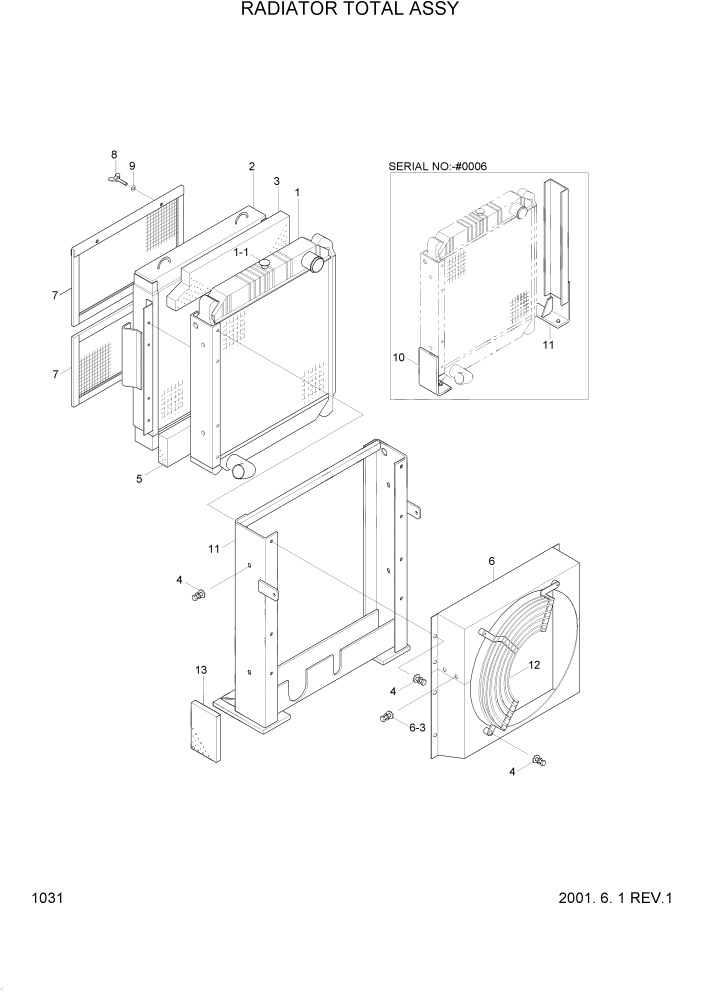 Схема запчастей Hyundai R95W3 - PAGE 1031 RADIATOR TOTAL ASSY ДВИГАТЕЛЬ