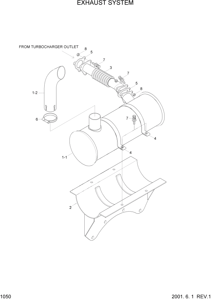 Схема запчастей Hyundai R95W3 - PAGE 1050 EXHAUST SYSTEM ДВИГАТЕЛЬ