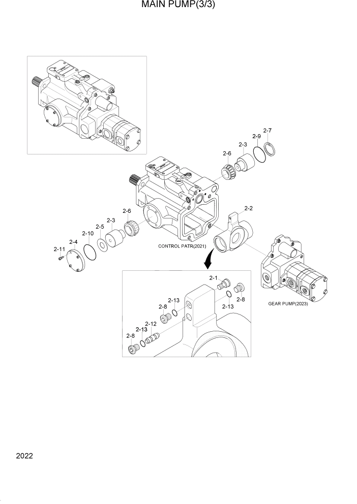 Схема запчастей Hyundai R95W3 - PAGE 2022 MAIN PUMP(3/3) ГИДРАВЛИЧЕСКАЯ СИСТЕМА