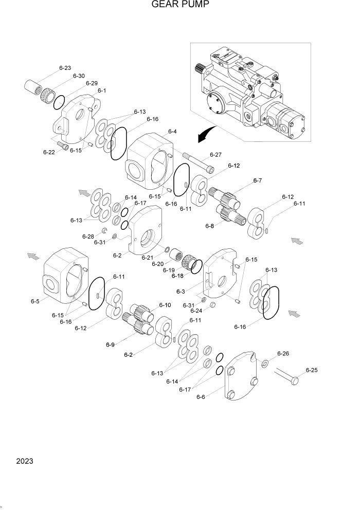 Схема запчастей Hyundai R95W3 - PAGE 2023 GEAR PUMP ГИДРАВЛИЧЕСКАЯ СИСТЕМА