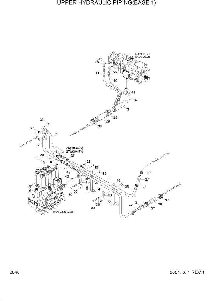 Схема запчастей Hyundai R95W3 - PAGE 2040 UPPER HYDRAULIC PIPING(BASE 1) ГИДРАВЛИЧЕСКАЯ СИСТЕМА