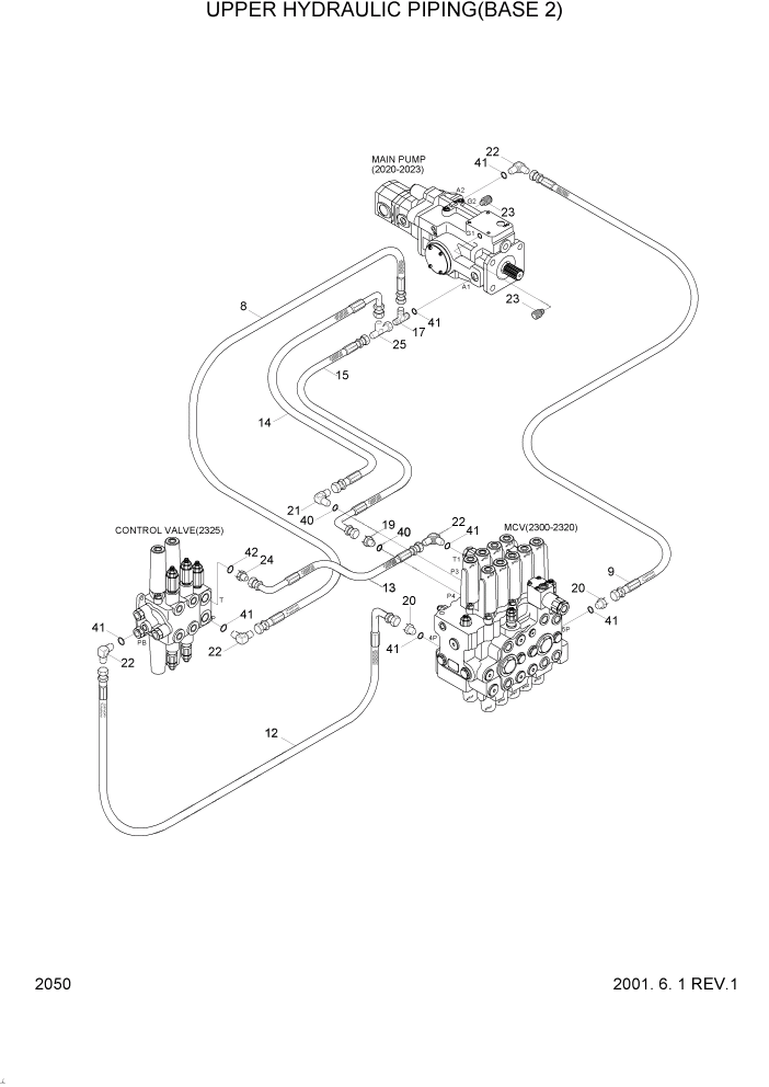 Схема запчастей Hyundai R95W3 - PAGE 2050 UPPER HYDRAULIC PIPING(BASE 2) ГИДРАВЛИЧЕСКАЯ СИСТЕМА