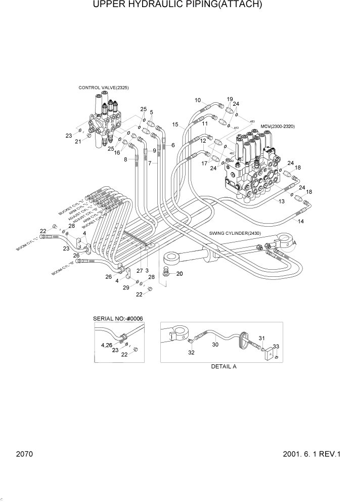 Схема запчастей Hyundai R95W3 - PAGE 2070 UPPER HYDRAULIC PIPING(ATTACH) ГИДРАВЛИЧЕСКАЯ СИСТЕМА