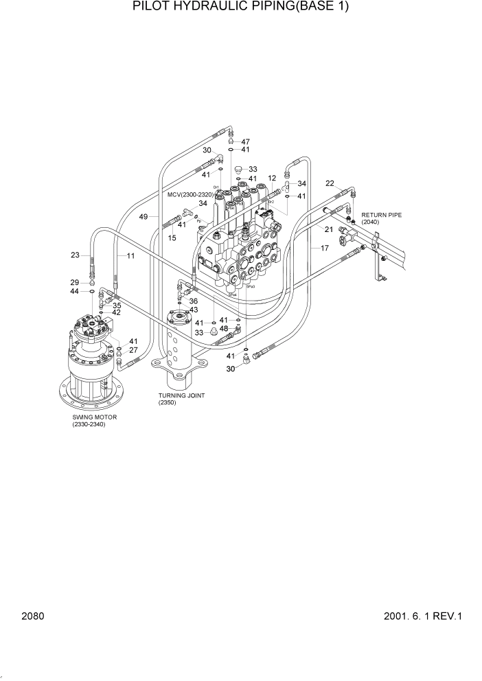 Схема запчастей Hyundai R95W3 - PAGE 2080 PILOT HYDRAULIC PIPING(BASE 1) ГИДРАВЛИЧЕСКАЯ СИСТЕМА