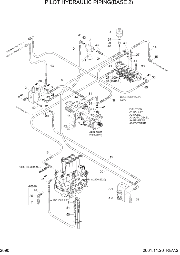 Схема запчастей Hyundai R95W3 - PAGE 2090 PILOT HYDRAULIC PIPING(BASE 2) ГИДРАВЛИЧЕСКАЯ СИСТЕМА