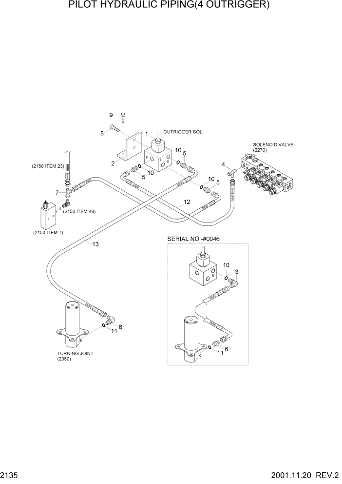 Схема запчастей Hyundai R95W3 - PAGE 2135 PILOT HYDRAULIC PIPING(4 OUTRIGGER) ГИДРАВЛИЧЕСКАЯ СИСТЕМА