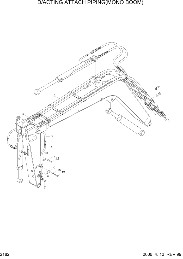 Схема запчастей Hyundai R95W3 - PAGE 2182 D/ACTING ATTACH PIPING(MONO BOOM) ГИДРАВЛИЧЕСКАЯ СИСТЕМА