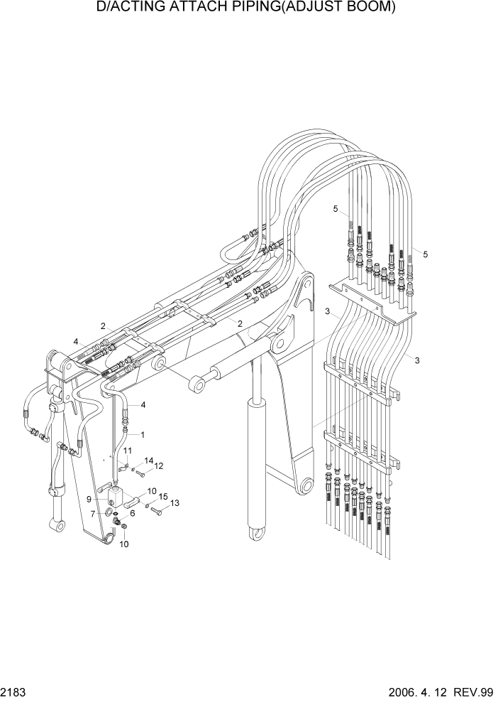 Схема запчастей Hyundai R95W3 - PAGE 2183 D/ACTING ATTACH PIPING(ADJUST BOOM) ГИДРАВЛИЧЕСКАЯ СИСТЕМА