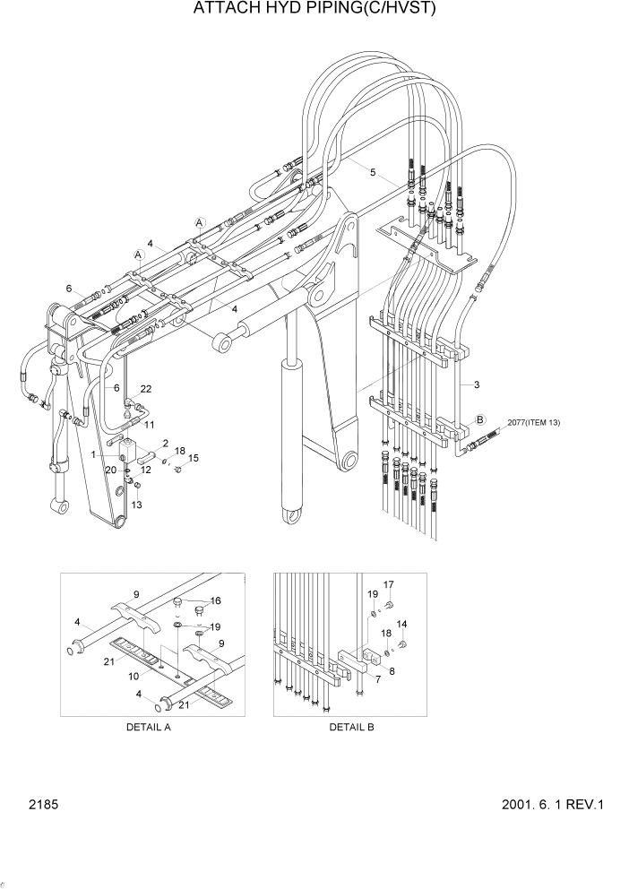 Схема запчастей Hyundai R95W3 - PAGE 2185 ATTACH HYD PIPING(C/HVST) ГИДРАВЛИЧЕСКАЯ СИСТЕМА