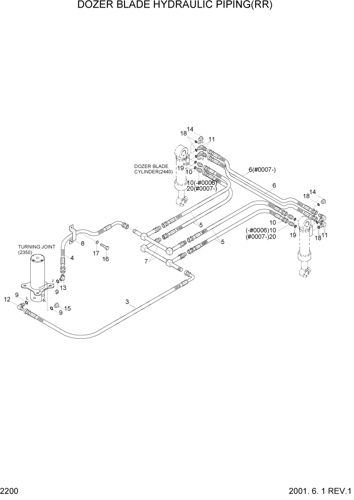 Схема запчастей Hyundai R95W3 - PAGE 2200 DOZER BLADE HYDRAULIC PIPING(RR) ГИДРАВЛИЧЕСКАЯ СИСТЕМА