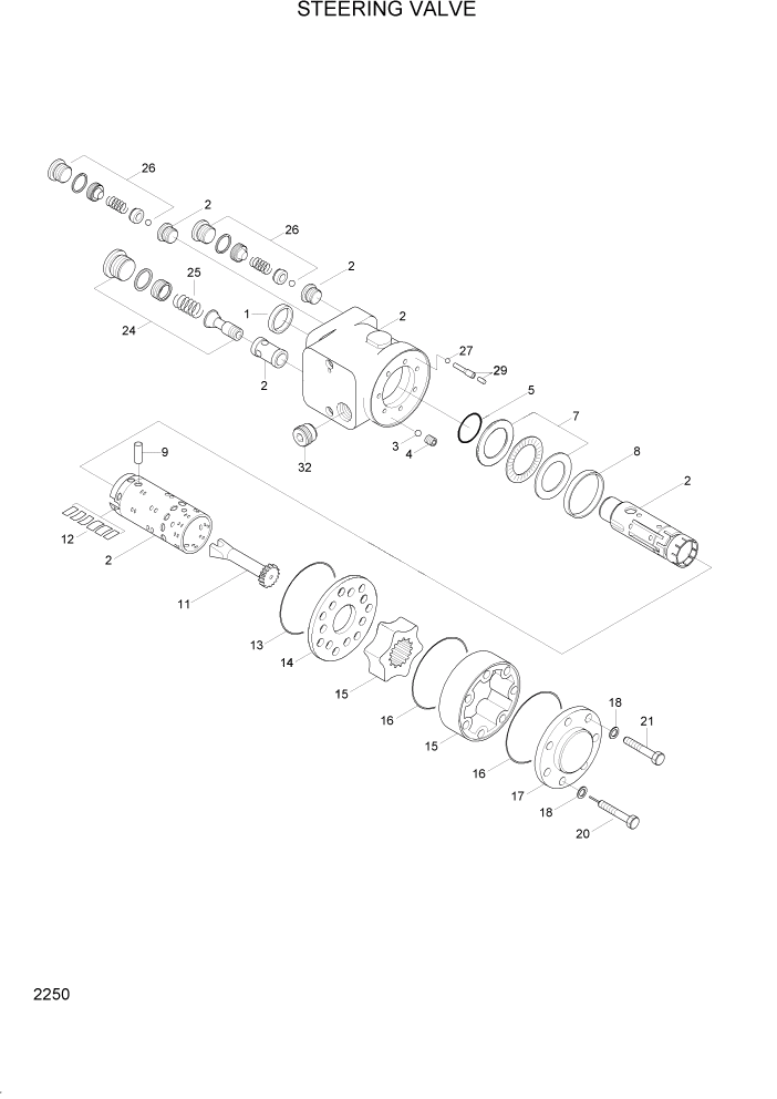 Схема запчастей Hyundai R95W3 - PAGE 2250 STEERING VALVE ГИДРАВЛИЧЕСКАЯ СИСТЕМА