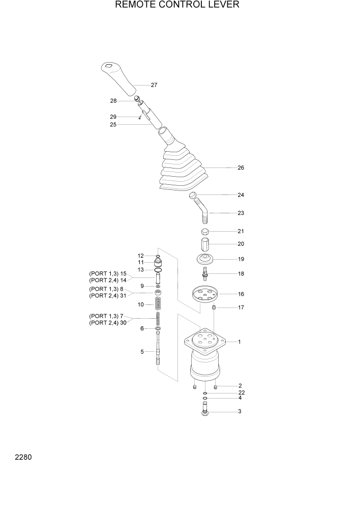 Схема запчастей Hyundai R95W3 - PAGE 2280 REMOTE CONTROL LEVER ГИДРАВЛИЧЕСКАЯ СИСТЕМА